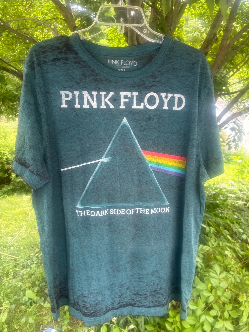 Pink Floyd Teal Tee with Rainbow Prism Graphic